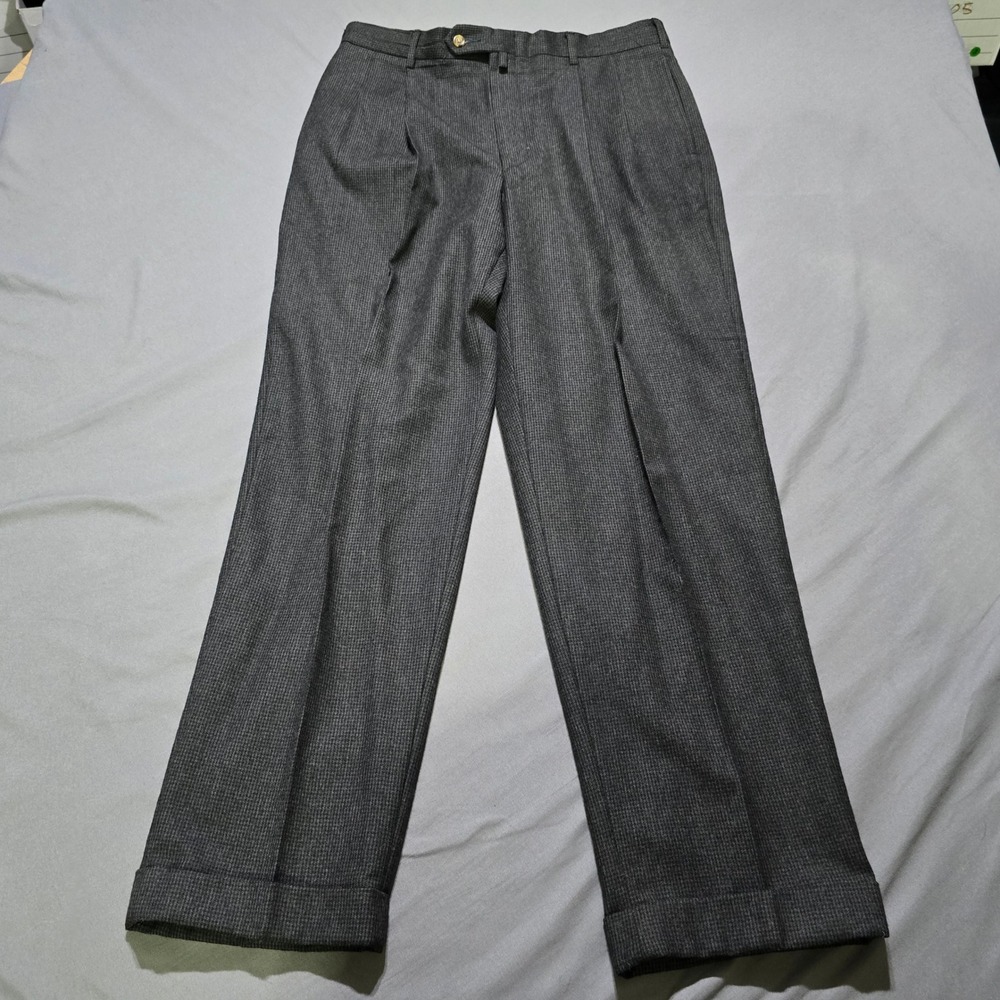 Tommy Hilfiger Mens 34x30 pants houndstooth Grey Pleated Cuffed Classic Tailored